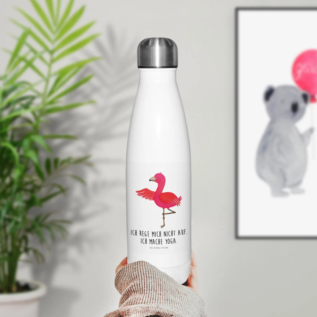 Thermosflasche Flamingo Yoga Isolierflasche, Thermoflasche, Trinkflasche, Thermos, Edelstahl, Flamingo, Vogel, Yoga, Namaste, Achtsamkeit, Yoga-Übung, Entspannung, Ärger, Aufregen, Tiefenentspannung