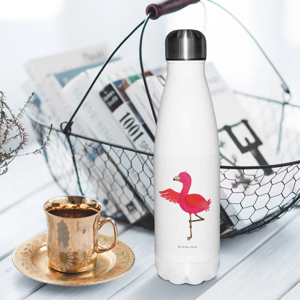 Thermosflasche Flamingo Yoga Isolierflasche, Thermoflasche, Trinkflasche, Thermos, Edelstahl, Flamingo, Vogel, Yoga, Namaste, Achtsamkeit, Yoga-Übung, Entspannung, Ärger, Aufregen, Tiefenentspannung