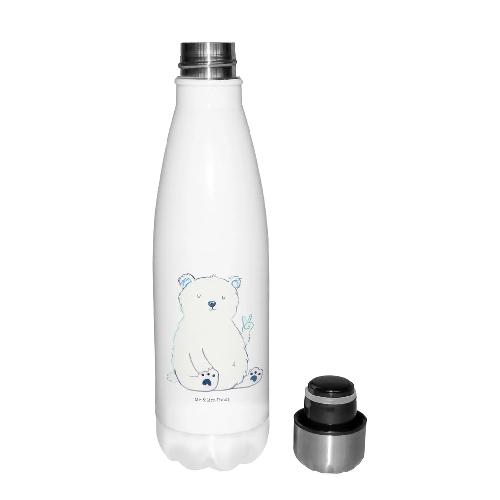 Thermosflasche Eisbär Faul Isolierflasche, Thermoflasche, Trinkflasche, Thermos, Edelstahl, Bär, Teddy, Teddybär, Eisbär, Nordpol, Faul, Entspannen, Relaxen, Büro, Arbeit, Bürojob, Arbeitsplatz, Homeoffice