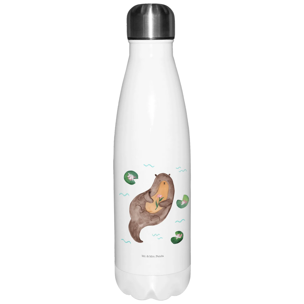 Thermosflasche Otter mit Seerose Isolierflasche, Thermoflasche, Trinkflasche, Thermos, Edelstahl, Otter, Fischotter, Seeotter, Otter Seeotter See Otter