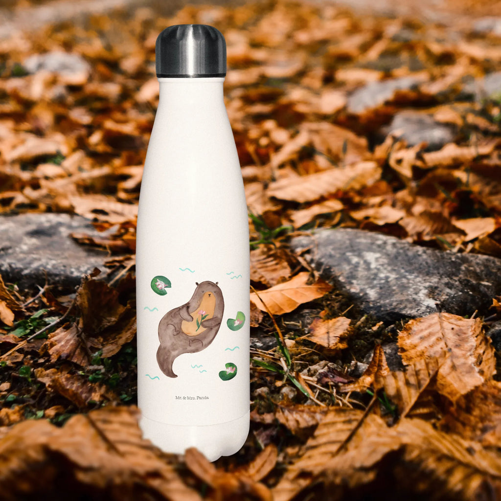 Thermosflasche Otter mit Seerose Isolierflasche, Thermoflasche, Trinkflasche, Thermos, Edelstahl, Otter, Fischotter, Seeotter, Otter Seeotter See Otter