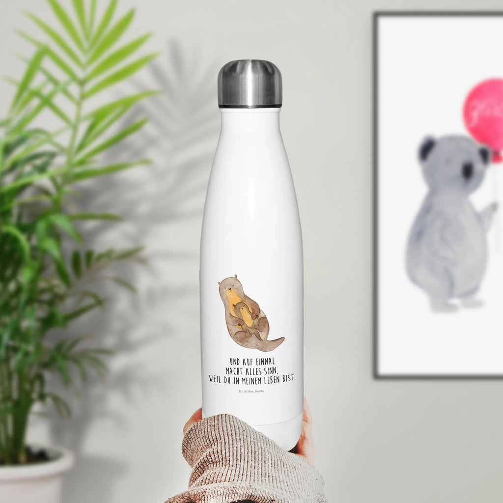 Thermosflasche Otter mit Kind Isolierflasche, Thermoflasche, Trinkflasche, Thermos, Edelstahl, Otter, Fischotter, Seeotter, Otter Seeotter See Otter