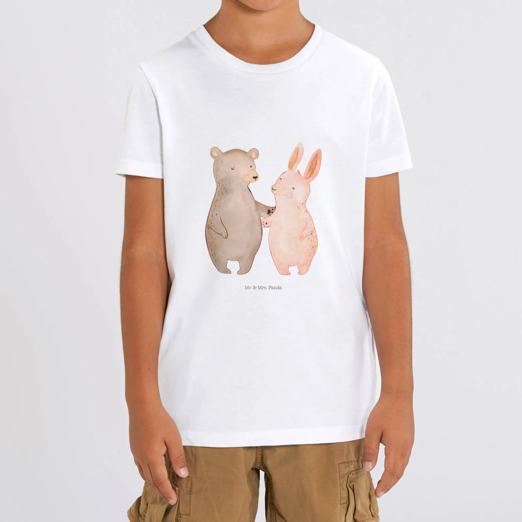 Organic Kinder T-Shirt Bär und Hase Umarmen Kinder T-Shirt, Kinder T-Shirt Mädchen, Kinder T-Shirt Jungen, Liebe, Partner, Freund, Freundin, Ehemann, Ehefrau, Heiraten, Verlobung, Heiratsantrag, Liebesgeschenk, Jahrestag, Hocheitstag, Freunde, bester Freund, Hase, Bär, Bärchen, best friends