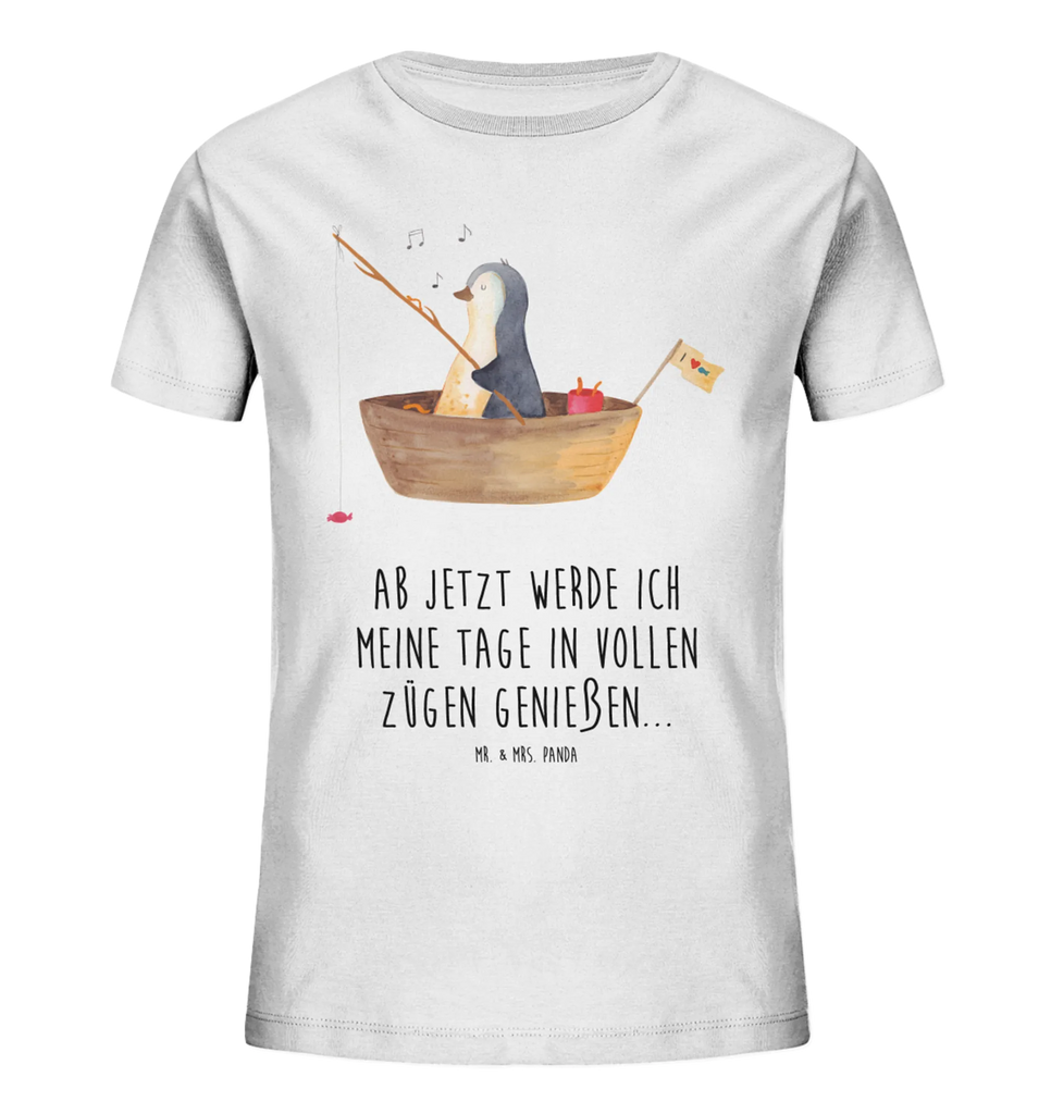 Organic Kinder T-Shirt Pinguin Angelboot Kinder T-Shirt, Kinder T-Shirt Mädchen, Kinder T-Shirt Jungen, Pinguin, Pinguine, Angeln, Boot, Angelboot, Lebenslust, Leben, genießen, Motivation, Neustart, Neuanfang, Trennung, Scheidung, Geschenkidee Liebeskummer