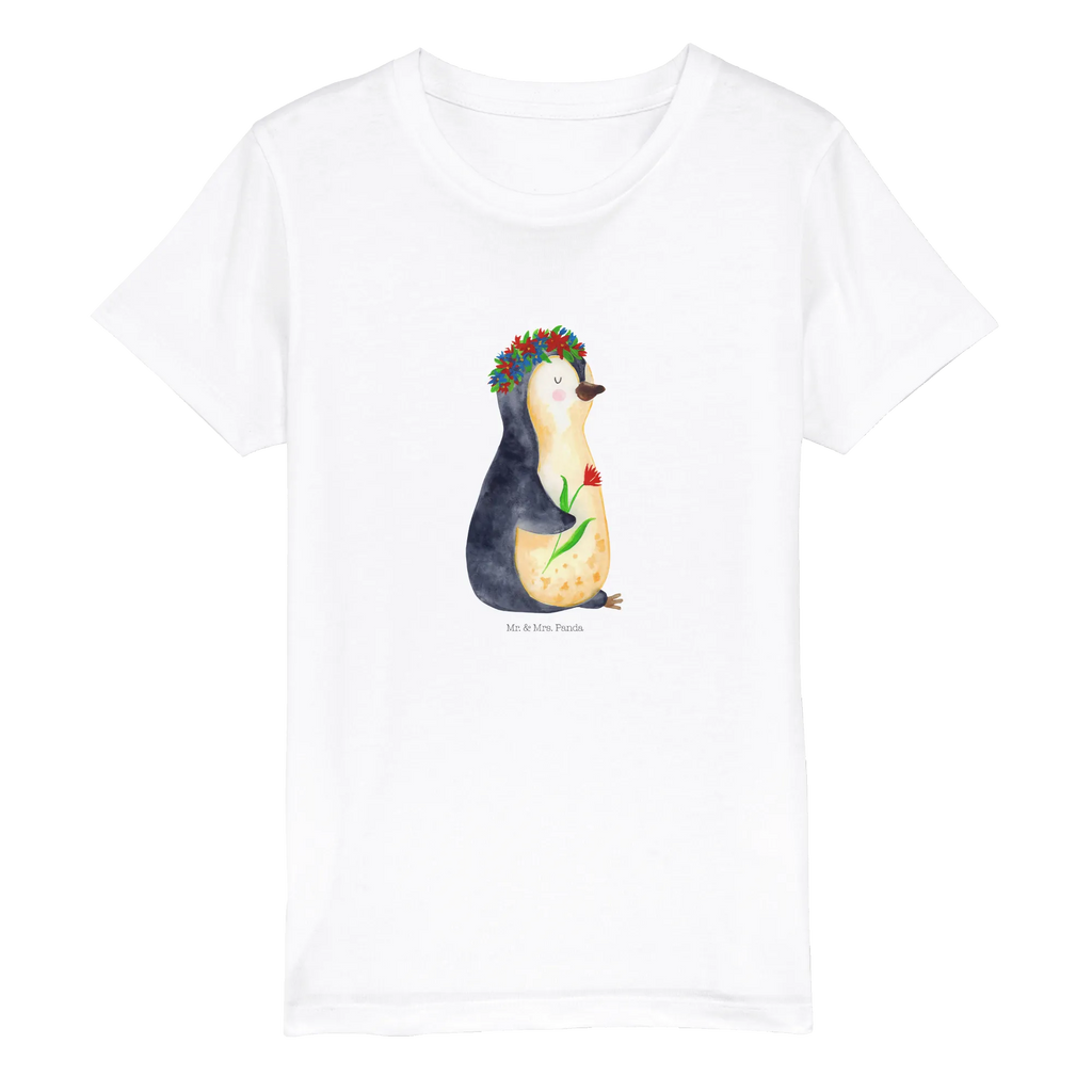 Organic Kinder T-Shirt Pinguin Blumen Kinder T-Shirt, Kinder T-Shirt Mädchen, Kinder T-Shirt Jungen, Pinguin, Pinguine, Blumenkranz, Universum, Leben, Wünsche, Ziele, Lebensziele, Motivation, Lebenslust, Liebeskummer, Geschenkidee