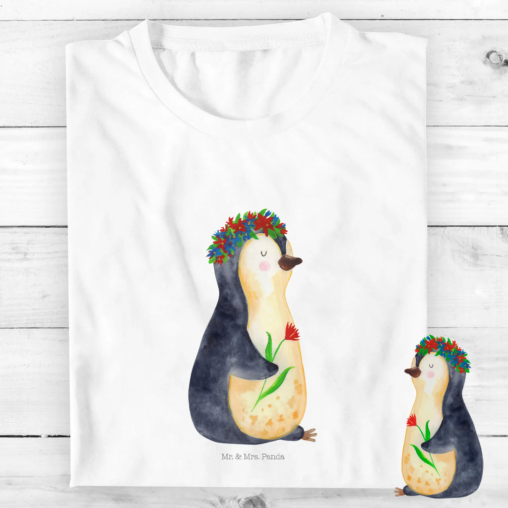 Organic Kinder T-Shirt Pinguin Blumen Kinder T-Shirt, Kinder T-Shirt Mädchen, Kinder T-Shirt Jungen, Pinguin, Pinguine, Blumenkranz, Universum, Leben, Wünsche, Ziele, Lebensziele, Motivation, Lebenslust, Liebeskummer, Geschenkidee