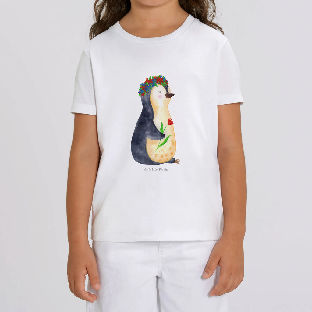 Organic Kinder T-Shirt Pinguin Blumen Kinder T-Shirt, Kinder T-Shirt Mädchen, Kinder T-Shirt Jungen, Pinguin, Pinguine, Blumenkranz, Universum, Leben, Wünsche, Ziele, Lebensziele, Motivation, Lebenslust, Liebeskummer, Geschenkidee