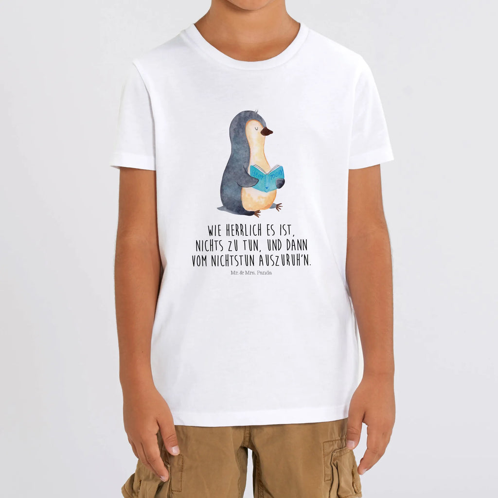 Organic Kinder T-Shirt Pinguin Buch Kinder T-Shirt, Kinder T-Shirt Mädchen, Kinder T-Shirt Jungen, Pinguin, Pinguine, Buch, Lesen, Bücherwurm, Nichtstun, Faulenzen, Ferien, Urlaub, Freizeit