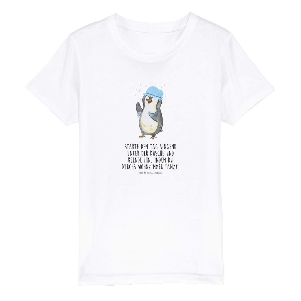 Organic Kinder T-Shirt Pinguin Duschen Kinder T-Shirt, Kinder T-Shirt Mädchen, Kinder T-Shirt Jungen, Pinguin, Pinguine, Dusche, duschen, Lebensmotto, Motivation, Neustart, Neuanfang, glücklich sein