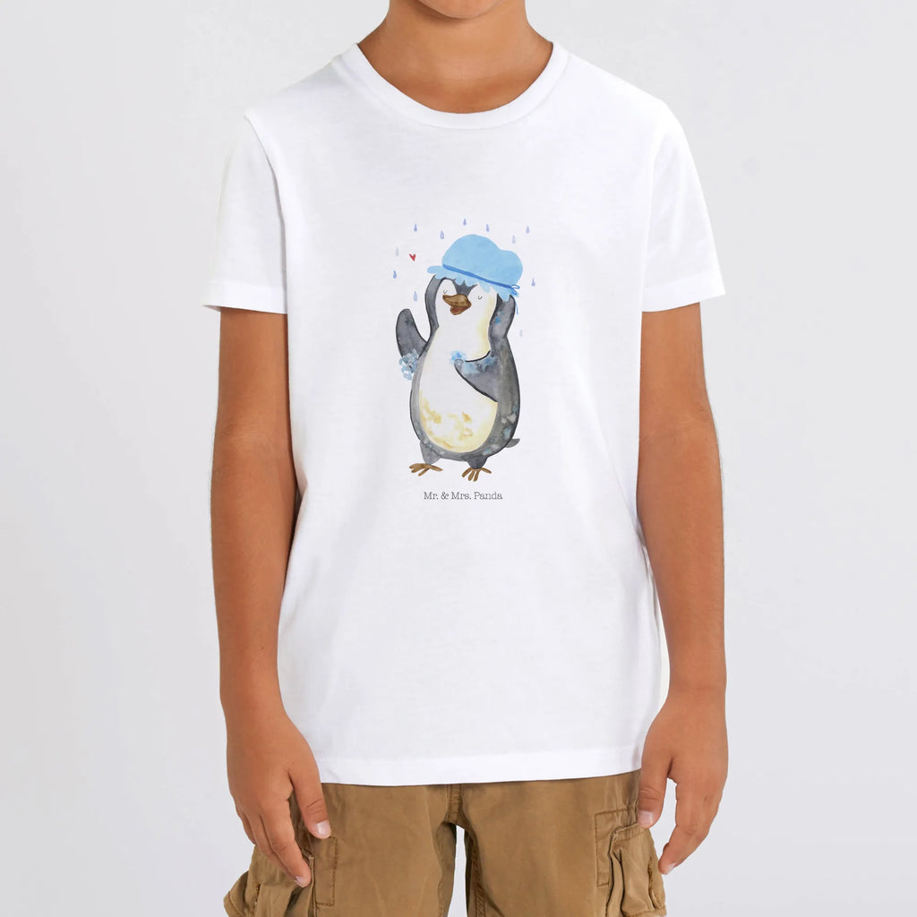 Organic Kinder T-Shirt Pinguin Duschen Kinder T-Shirt, Kinder T-Shirt Mädchen, Kinder T-Shirt Jungen, Pinguin, Pinguine, Dusche, duschen, Lebensmotto, Motivation, Neustart, Neuanfang, glücklich sein