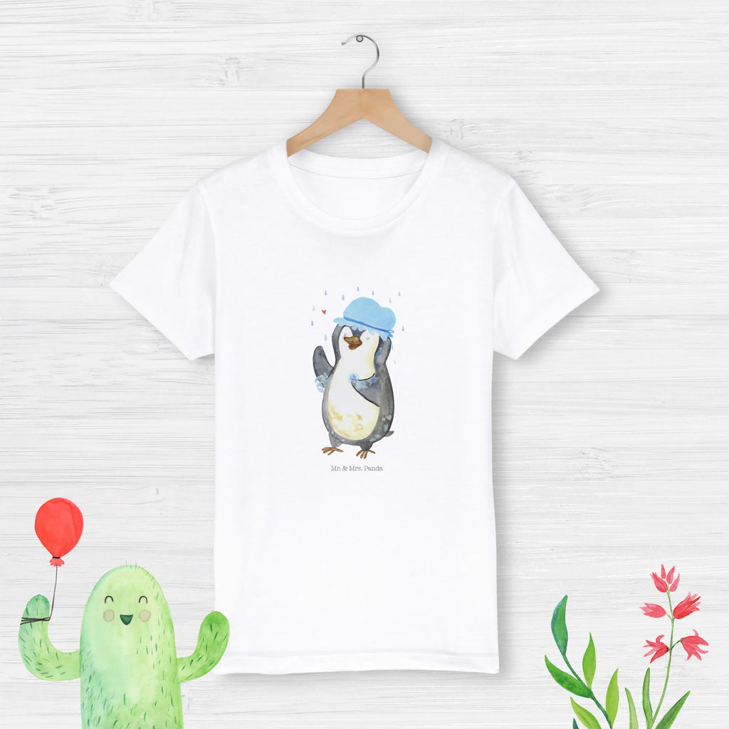 Organic Kinder T-Shirt Pinguin Duschen Kinder T-Shirt, Kinder T-Shirt Mädchen, Kinder T-Shirt Jungen, Pinguin, Pinguine, Dusche, duschen, Lebensmotto, Motivation, Neustart, Neuanfang, glücklich sein