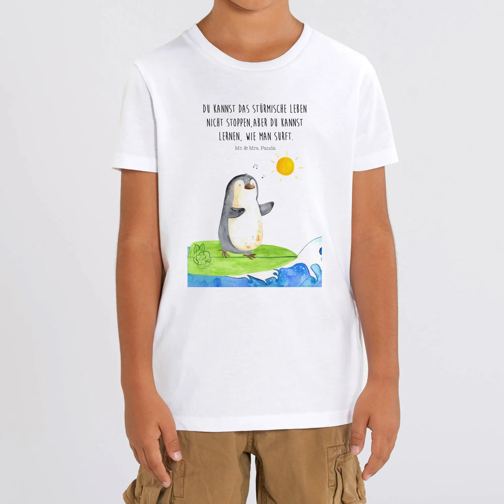 Organic Kinder T-Shirt Pinguin Surfer Kinder T-Shirt, Kinder T-Shirt Mädchen, Kinder T-Shirt Jungen, Pinguin, Pinguine, surfen, Surfer, Hawaii, Urlaub, Wellen, Wellen reiten, Portugal