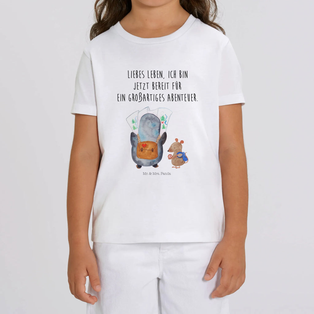 Organic Kinder T-Shirt Pinguin & Maus Wanderer Kinder T-Shirt, Kinder T-Shirt Mädchen, Kinder T-Shirt Jungen, Pinguin, Pinguine, Abenteurer, Abenteuer, Roadtrip, Ausflug, Wanderlust, wandern