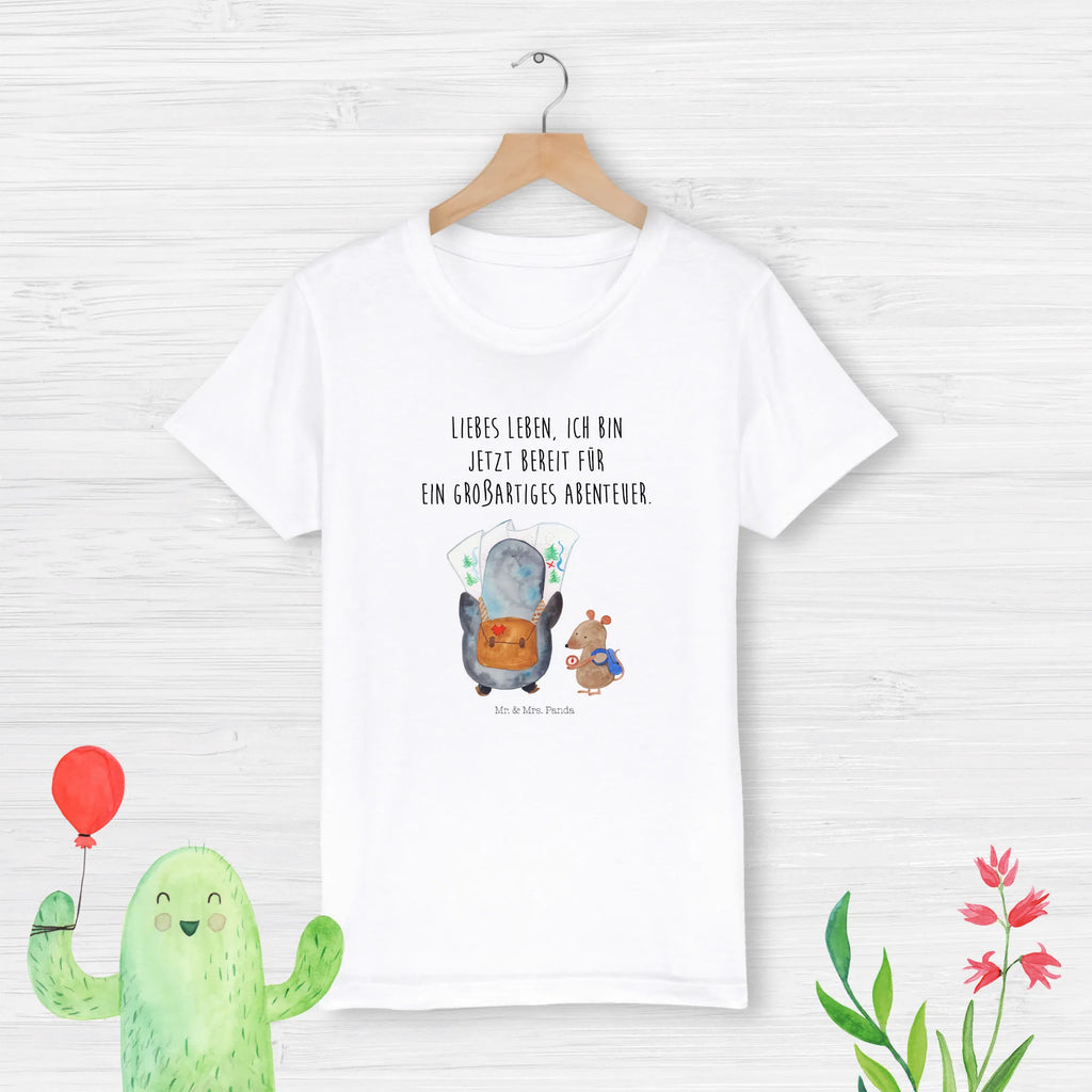 Organic Kinder T-Shirt Pinguin & Maus Wanderer Kinder T-Shirt, Kinder T-Shirt Mädchen, Kinder T-Shirt Jungen, Pinguin, Pinguine, Abenteurer, Abenteuer, Roadtrip, Ausflug, Wanderlust, wandern