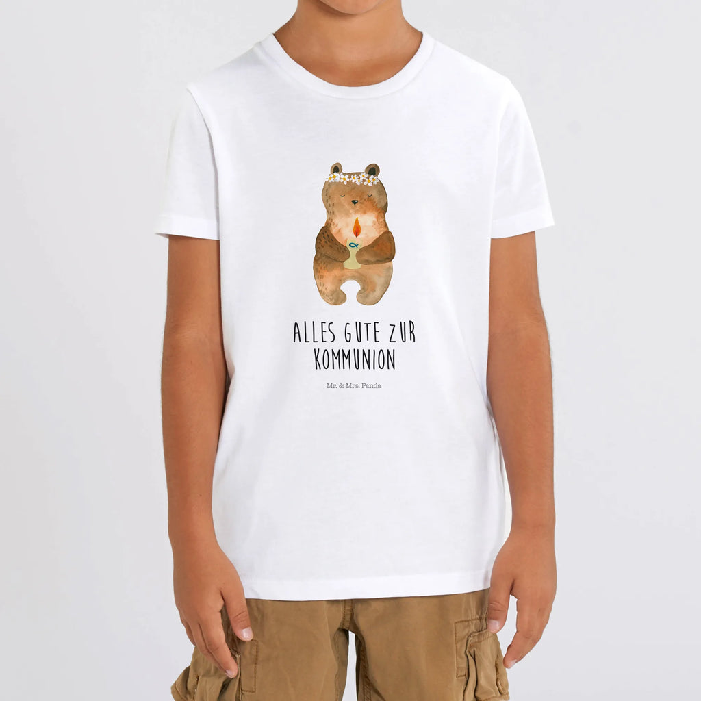 Organic Kinder T-Shirt Bär Kommunion Kinder T-Shirt, Kinder T-Shirt Mädchen, Kinder T-Shirt Jungen, Bär, Teddy, Teddybär, Kommunion, Gottes Segen, Taufkerze, katholisch