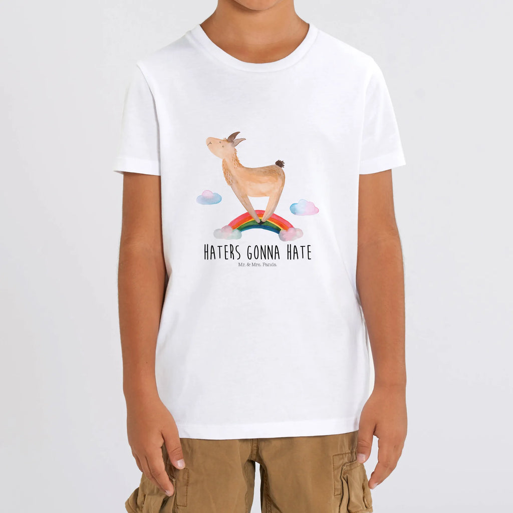 Organic Kinder T-Shirt Lama Regenbogen Kinder T-Shirt, Kinder T-Shirt Mädchen, Kinder T-Shirt Jungen, Lama, Alpaka, Lamas, Regenbogen, Haters gonna hate, Haters, Selbstständig, Außenseiter, Schule, Abi, Hobby, Wolkenland, Freiheit