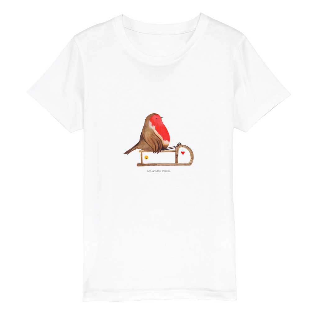 Organic Kinder T-Shirt Rotkehlchen Schlitten Kinder T-Shirt, Kinder T-Shirt Mädchen, Kinder T-Shirt Jungen, Winter, Weihnachten, Weihnachtsdeko, Nikolaus, Advent, Heiligabend, Wintermotiv, Schlitten, Vogel