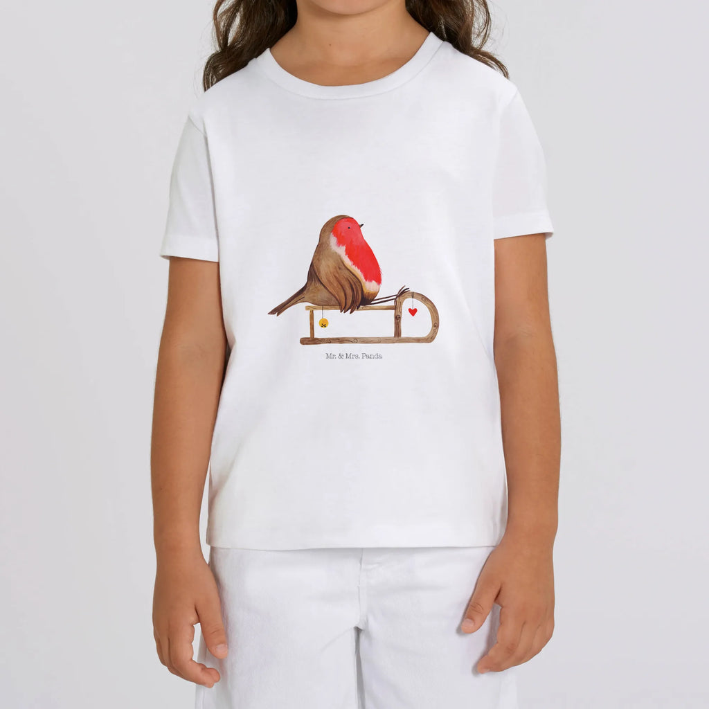 Organic Kinder T-Shirt Rotkehlchen Schlitten Kinder T-Shirt, Kinder T-Shirt Mädchen, Kinder T-Shirt Jungen, Winter, Weihnachten, Weihnachtsdeko, Nikolaus, Advent, Heiligabend, Wintermotiv, Schlitten, Vogel