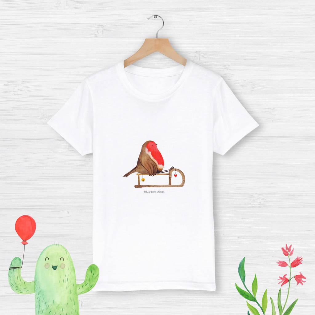 Organic Kinder T-Shirt Rotkehlchen Schlitten Kinder T-Shirt, Kinder T-Shirt Mädchen, Kinder T-Shirt Jungen, Winter, Weihnachten, Weihnachtsdeko, Nikolaus, Advent, Heiligabend, Wintermotiv, Schlitten, Vogel