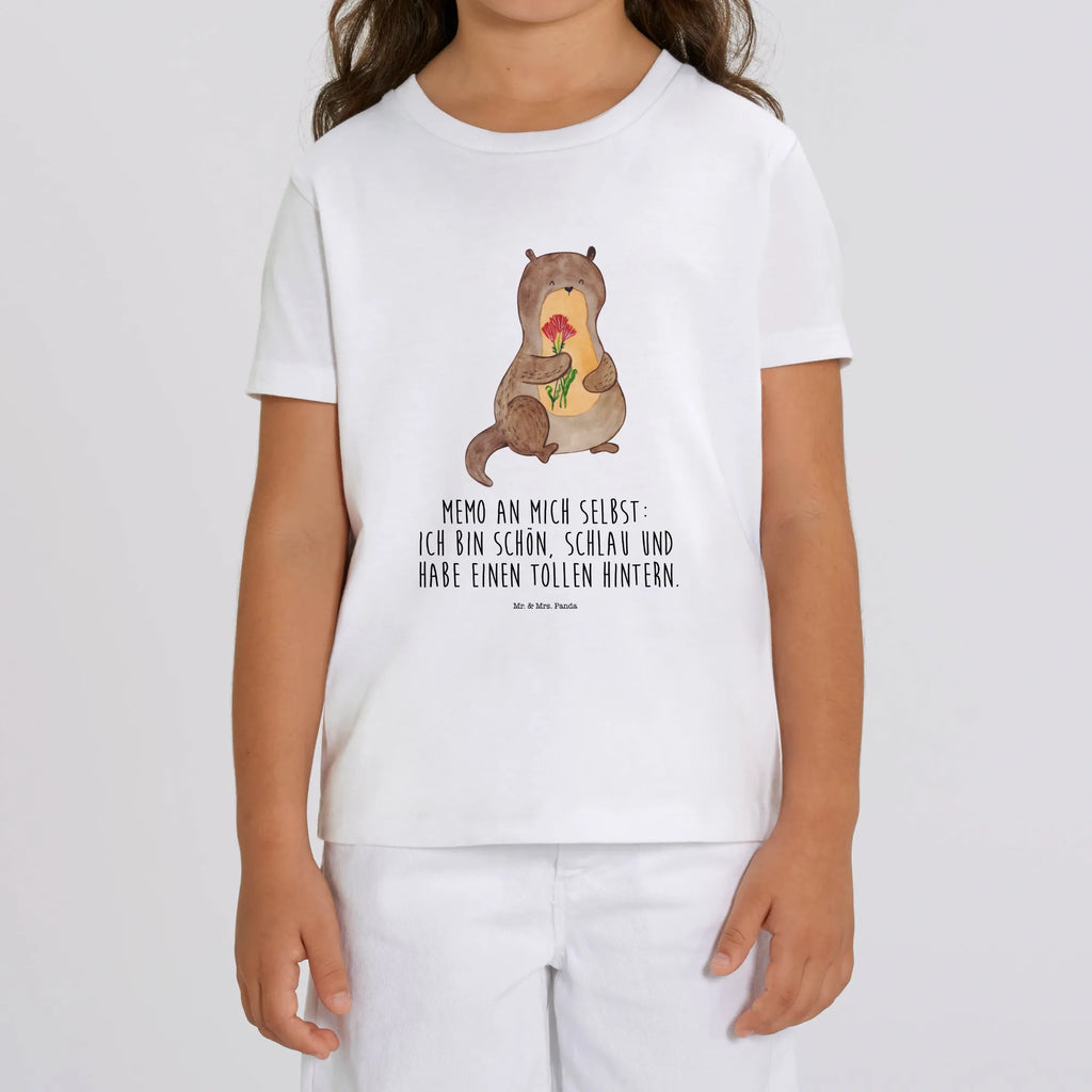 Organic Kinder T-Shirt Otter Blumenstrauß Kinder T-Shirt, Kinder T-Shirt Mädchen, Kinder T-Shirt Jungen, Otter, Fischotter, Seeotter, Otter Seeotter See Otter