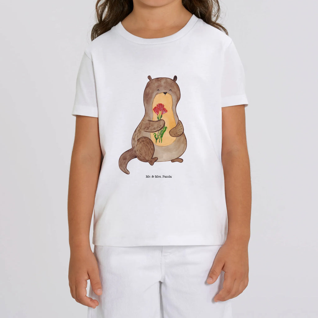 Organic Kinder T-Shirt Otter Blumenstrauß Kinder T-Shirt, Kinder T-Shirt Mädchen, Kinder T-Shirt Jungen, Otter, Fischotter, Seeotter, Otter Seeotter See Otter