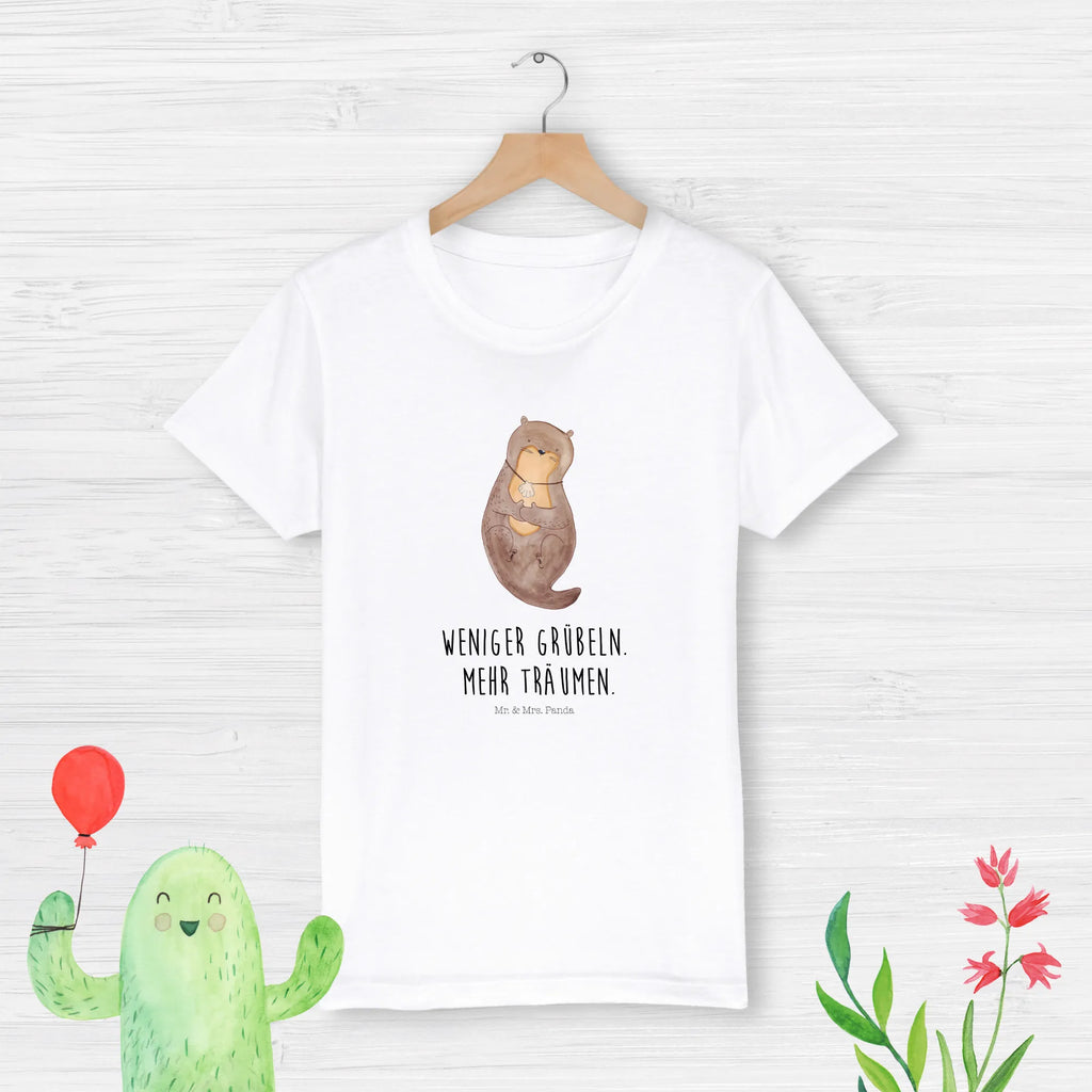 Organic Kinder T-Shirt Otter Muschel Kinder T-Shirt, Kinder T-Shirt Mädchen, Kinder T-Shirt Jungen, Otter, Fischotter, Seeotter, Otterliebe, grübeln, träumen, Motivation, Tagträumen, Büro