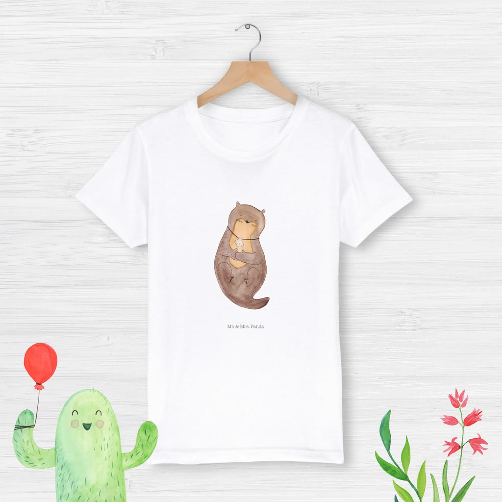 Organic Kinder T-Shirt Otter Muschel Kinder T-Shirt, Kinder T-Shirt Mädchen, Kinder T-Shirt Jungen, Otter, Fischotter, Seeotter, Otterliebe, grübeln, träumen, Motivation, Tagträumen, Büro