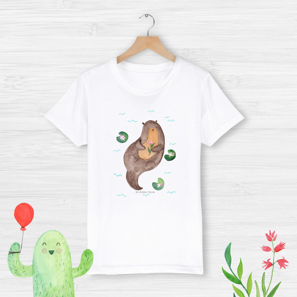 Organic Kinder T-Shirt Otter Seerose Kinder T-Shirt, Kinder T-Shirt Mädchen, Kinder T-Shirt Jungen, Otter, Fischotter, Seeotter, Otter Seeotter See Otter