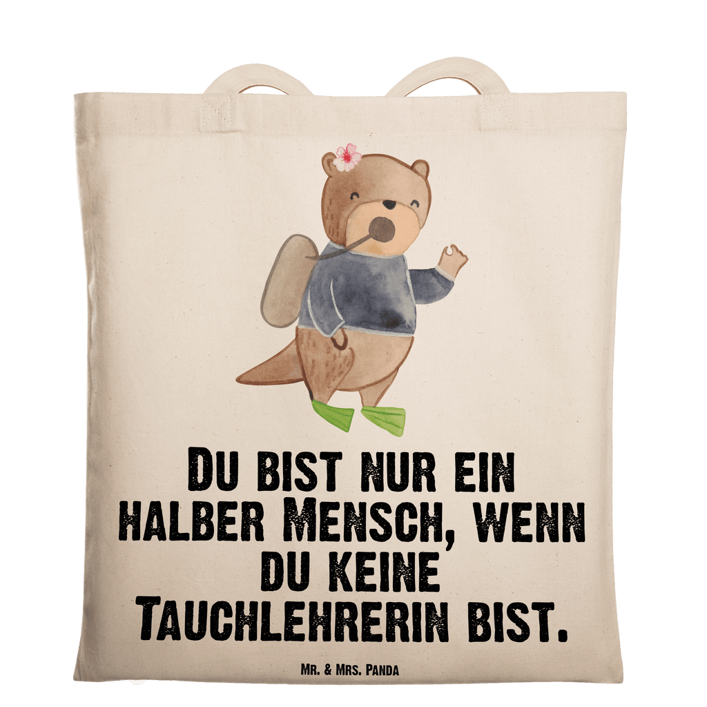 Tragetasche Tauchlehrerin mit Herz Beuteltasche, Beutel, Einkaufstasche, Jutebeutel, Stoffbeutel, Tasche, Shopper, Umhängetasche, Strandtasche, Schultertasche, Stofftasche, Tragetasche, Badetasche, Jutetasche, Einkaufstüte, Laptoptasche, Beruf, Ausbildung, Jubiläum, Abschied, Rente, Kollege, Kollegin, Geschenk, Schenken, Arbeitskollege, Mitarbeiter, Firma, Danke, Dankeschön