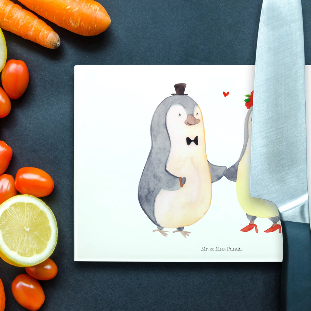 Glasschneidebrett Pinguin Heirat Glasschneidebrett, Schneidebrett, Liebe, Partner, Freund, Freundin, Ehemann, Ehefrau, Heiraten, Verlobung, Heiratsantrag, Liebesgeschenk, Jahrestag, Hocheitstag