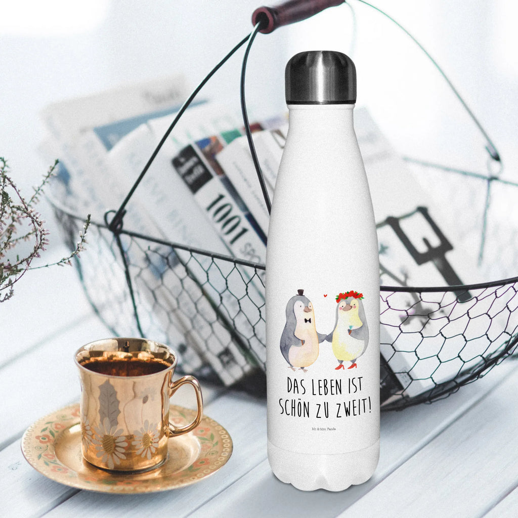 Thermosflasche Pinguin Heirat Isolierflasche, Thermoflasche, Trinkflasche, Thermos, Edelstahl, Liebe, Partner, Freund, Freundin, Ehemann, Ehefrau, Heiraten, Verlobung, Heiratsantrag, Liebesgeschenk, Jahrestag, Hocheitstag