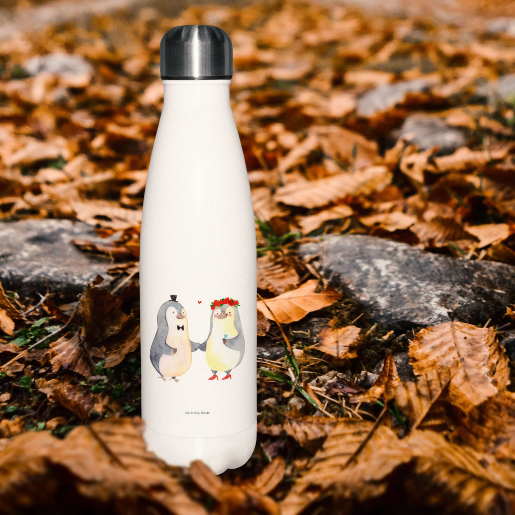 Thermosflasche Pinguin Heirat Isolierflasche, Thermoflasche, Trinkflasche, Thermos, Edelstahl, Liebe, Partner, Freund, Freundin, Ehemann, Ehefrau, Heiraten, Verlobung, Heiratsantrag, Liebesgeschenk, Jahrestag, Hocheitstag