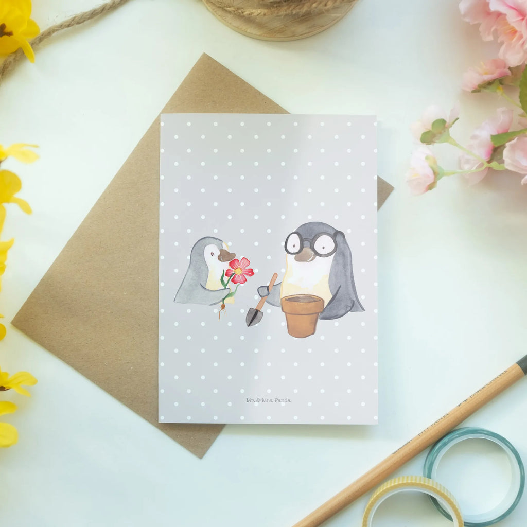 Grußkarte Pinguin Opa Blumen pflanzen Grußkarte, Klappkarte, Einladungskarte, Glückwunschkarte, Hochzeitskarte, Geburtstagskarte, Karte, Ansichtskarten, Familie, Vatertag, Muttertag, Bruder, Schwester, Mama, Papa, Oma, Opa, Großvater, Opi, bester Opa, Lieblingsopa