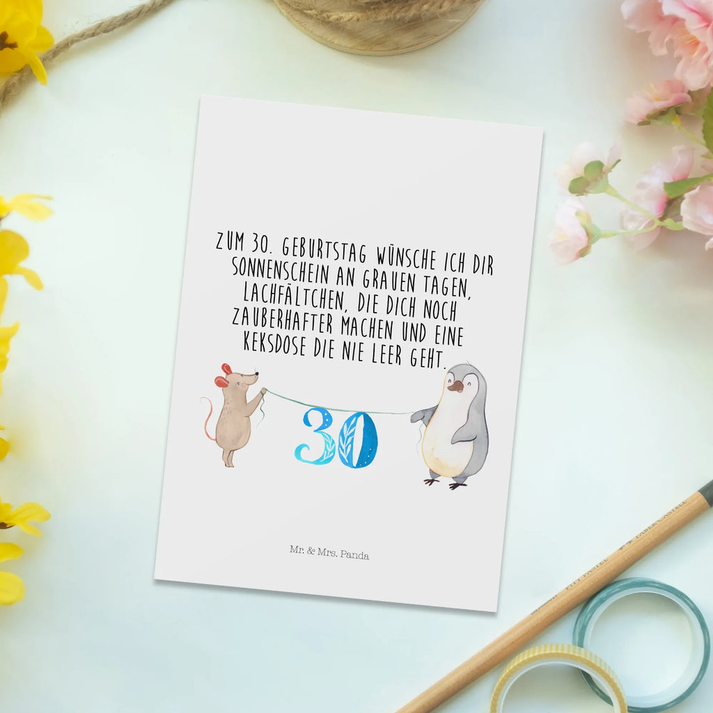 Postkarte 30. Geburtstag Maus Pinguin Postkarte, Karte, Geschenkkarte, Grußkarte, Einladung, Ansichtskarte, Geburtstagskarte, Einladungskarte, Dankeskarte, Ansichtskarten, Einladung Geburtstag, Einladungskarten Geburtstag, Geburtstag, Geburtstagsgeschenk, Geschenk, Party, Feiern, Torte, Kuchen