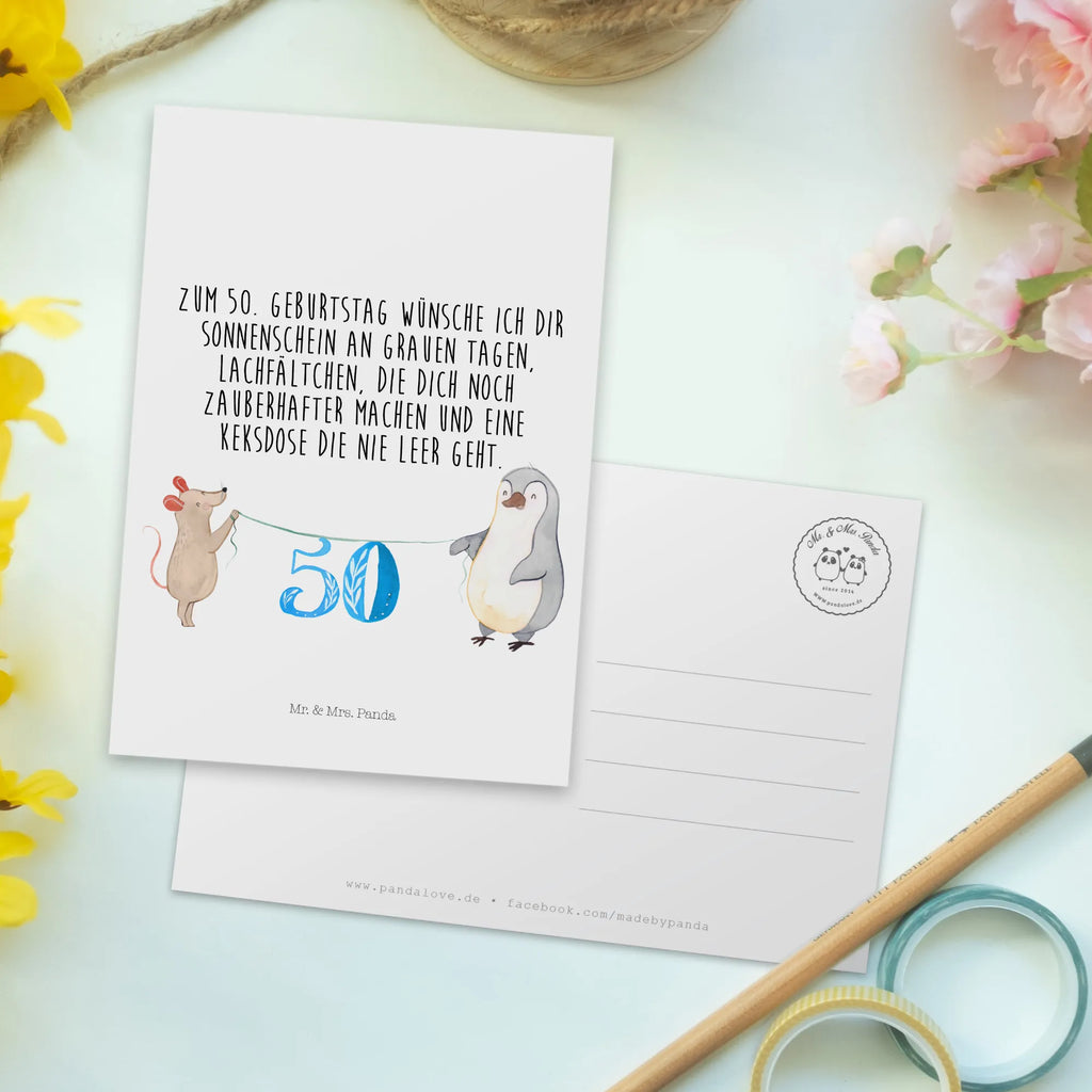 Postkarte 50. Geburtstag Maus Pinguin Postkarte, Karte, Geschenkkarte, Grußkarte, Einladung, Ansichtskarte, Geburtstagskarte, Einladungskarte, Dankeskarte, Ansichtskarten, Einladung Geburtstag, Einladungskarten Geburtstag, Geburtstag, Geburtstagsgeschenk, Geschenk, Party, Feiern, Torte, Kuchen