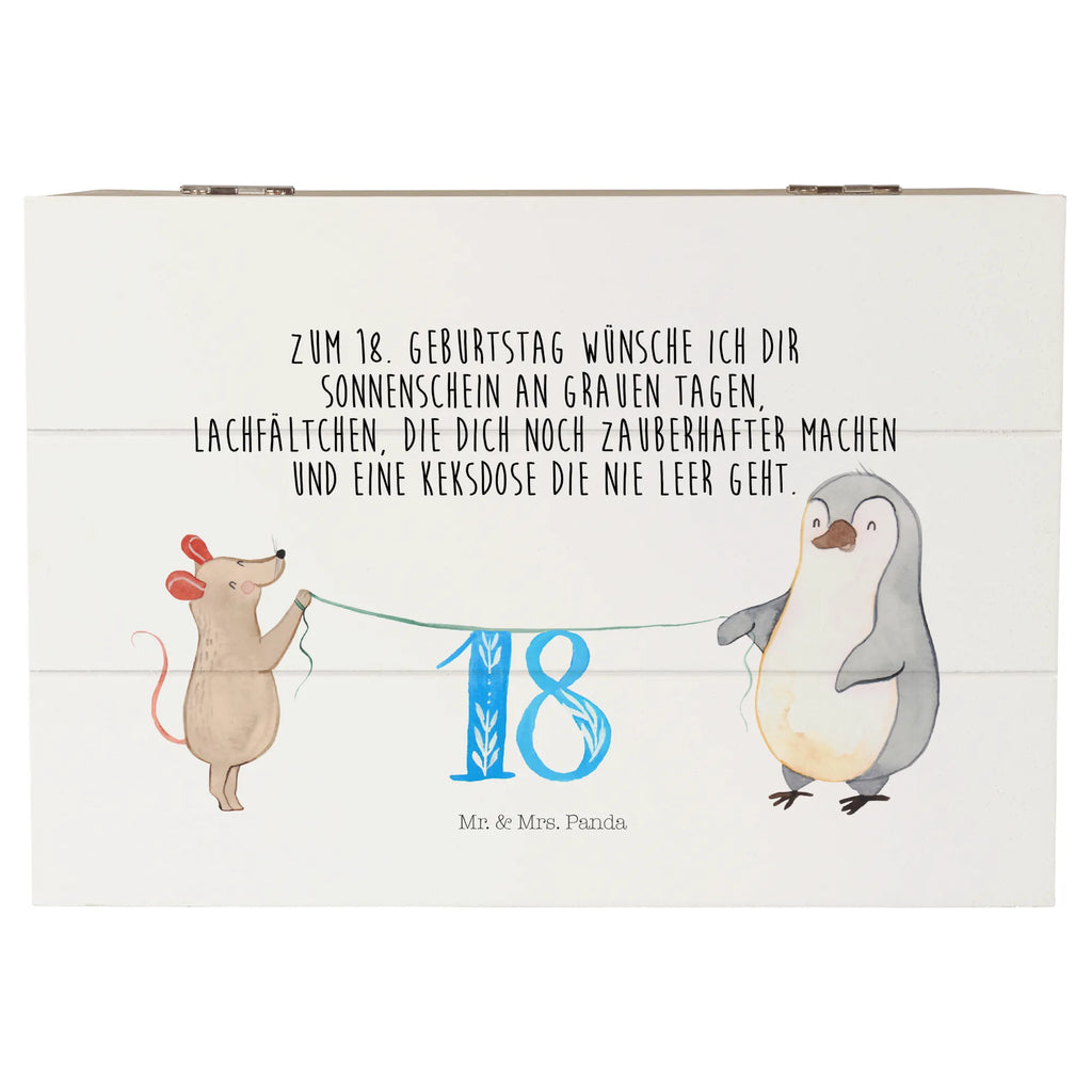 Holzkiste 18. Geburtstag Maus Pinguin Holzkiste, Kiste, Schatzkiste, Truhe, Schatulle, XXL, Erinnerungsbox, Erinnerungskiste, Dekokiste, Aufbewahrungsbox, Geschenkbox, Geschenkdose, Geburtstag, Geburtstagsgeschenk, Geschenk, Party, Feiern, Torte, Kuchen