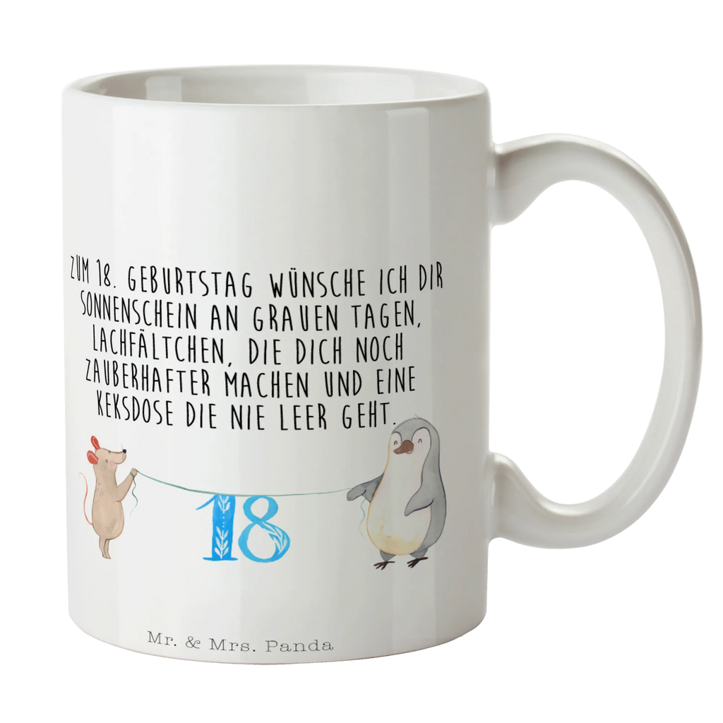 Tasse 18. Geburtstag Maus Pinguin Tasse, Kaffeetasse, Teetasse, Becher, Kaffeebecher, Teebecher, Keramiktasse, Porzellantasse, Büro Tasse, Geschenk Tasse, Tasse Sprüche, Tasse Motive, Kaffeetassen, Tasse bedrucken, Designer Tasse, Cappuccino Tassen, Schöne Teetassen, Geburtstag, Geburtstagsgeschenk, Geschenk, Party, Feiern, Torte, Kuchen