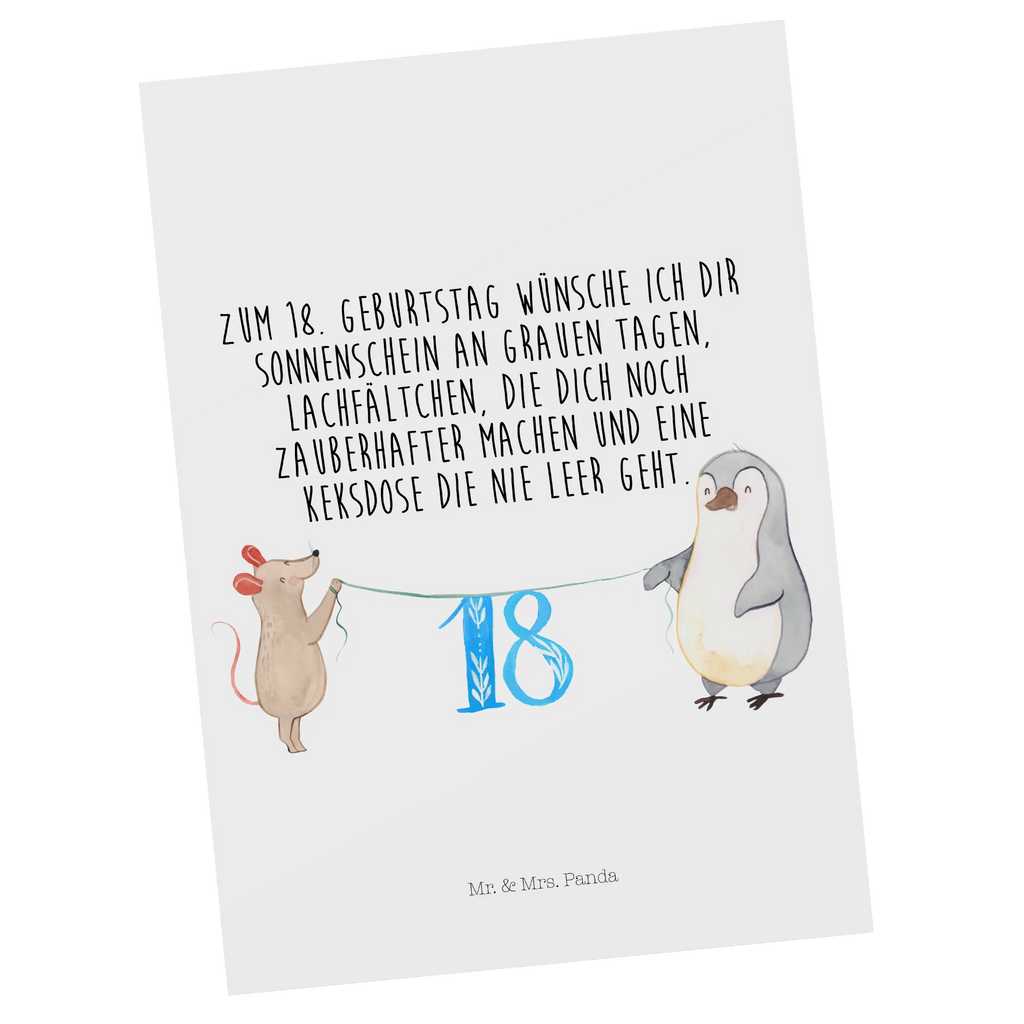 Postkarte 18. Geburtstag Maus Pinguin Postkarte, Karte, Geschenkkarte, Grußkarte, Einladung, Ansichtskarte, Geburtstagskarte, Einladungskarte, Dankeskarte, Ansichtskarten, Einladung Geburtstag, Einladungskarten Geburtstag, Geburtstag, Geburtstagsgeschenk, Geschenk, Party, Feiern, Torte, Kuchen