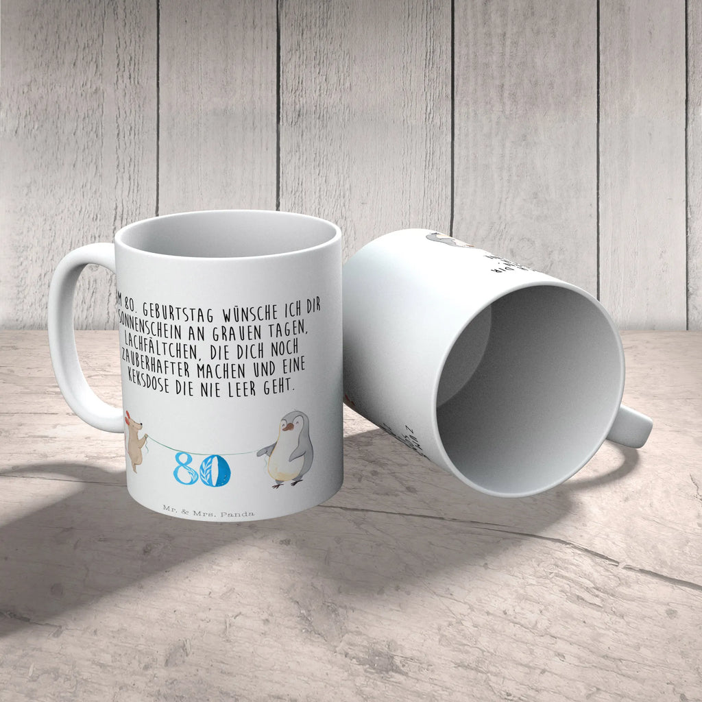 Tasse 80. Geburtstag Maus Pinguin Tasse, Kaffeetasse, Teetasse, Becher, Kaffeebecher, Teebecher, Keramiktasse, Porzellantasse, Büro Tasse, Geschenk Tasse, Tasse Sprüche, Tasse Motive, Kaffeetassen, Tasse bedrucken, Designer Tasse, Cappuccino Tassen, Schöne Teetassen, Geburtstag, Geburtstagsgeschenk, Geschenk, Party, Feiern, Torte, Kuchen