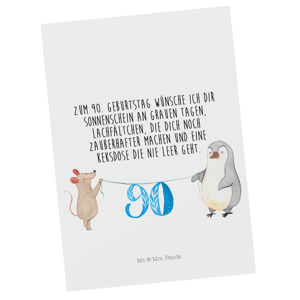 Postkarte 90. Geburtstag Maus Pinguin Postkarte, Karte, Geschenkkarte, Grußkarte, Einladung, Ansichtskarte, Geburtstagskarte, Einladungskarte, Dankeskarte, Ansichtskarten, Einladung Geburtstag, Einladungskarten Geburtstag, Geburtstag, Geburtstagsgeschenk, Geschenk, Party, Feiern, Torte, Kuchen