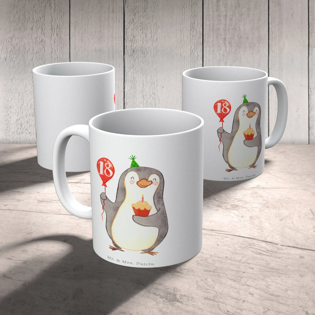 Tasse 18. Geburtstag Pinguin Luftballon Tasse, Kaffeetasse, Teetasse, Becher, Kaffeebecher, Teebecher, Keramiktasse, Porzellantasse, Büro Tasse, Geschenk Tasse, Tasse Sprüche, Tasse Motive, Kaffeetassen, Tasse bedrucken, Designer Tasse, Cappuccino Tassen, Schöne Teetassen, Geburtstag, Geburtstagsgeschenk, Geschenk, Pinguin, Geburtstage, Happy Birthday, Geburtstagsfeier