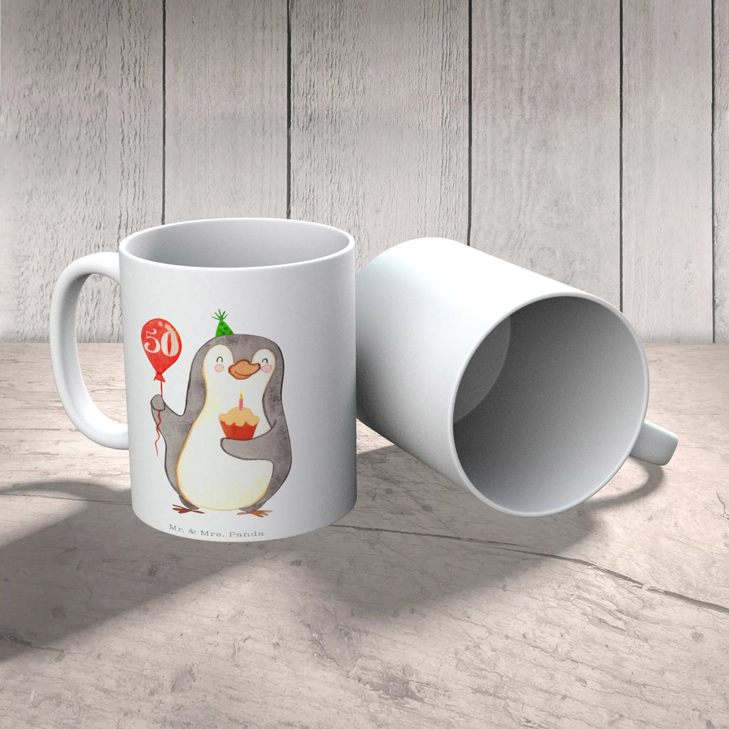 Tasse 50. Geburtstag Pinguin Luftballon Tasse, Kaffeetasse, Teetasse, Becher, Kaffeebecher, Teebecher, Keramiktasse, Porzellantasse, Büro Tasse, Geschenk Tasse, Tasse Sprüche, Tasse Motive, Kaffeetassen, Tasse bedrucken, Designer Tasse, Cappuccino Tassen, Schöne Teetassen, Geburtstag, Geburtstagsgeschenk, Geschenk, Pinguin, Geburtstage, Happy Birthday, Geburtstagsfeier