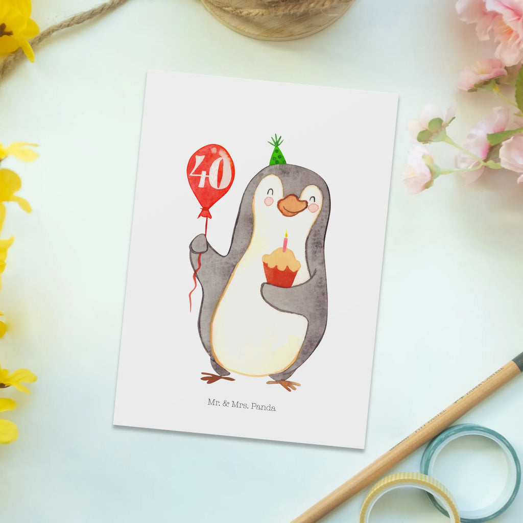 Postkarte 40. Geburtstag Pinguin Luftballon Postkarte, Karte, Geschenkkarte, Grußkarte, Einladung, Ansichtskarte, Geburtstagskarte, Einladungskarte, Dankeskarte, Ansichtskarten, Einladung Geburtstag, Einladungskarten Geburtstag, Geburtstag, Geburtstagsgeschenk, Geschenk, Pinguin, Geburtstage, Happy Birthday, Geburtstagsfeier