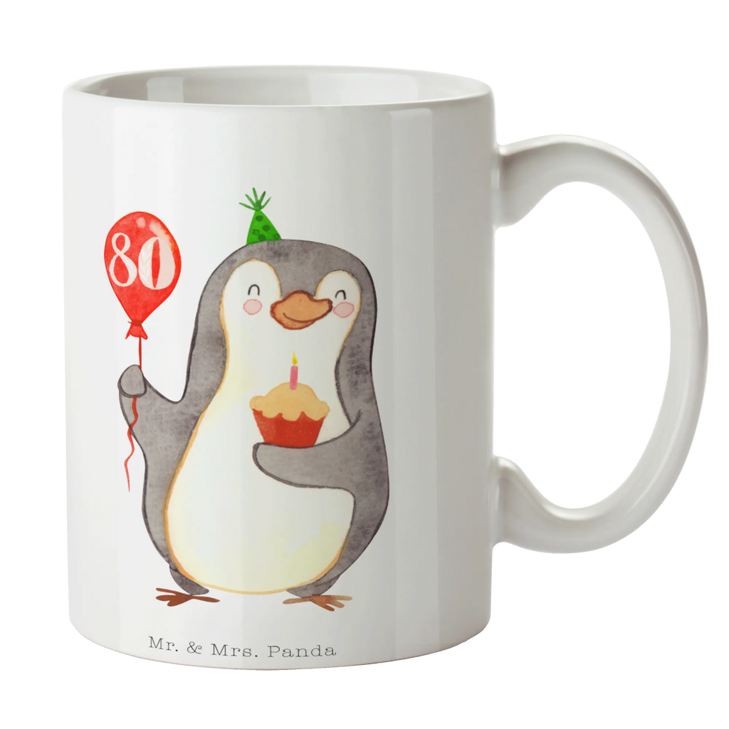 Tasse 80. Geburtstag Pinguin Luftballon Tasse, Kaffeetasse, Teetasse, Becher, Kaffeebecher, Teebecher, Keramiktasse, Porzellantasse, Büro Tasse, Geschenk Tasse, Tasse Sprüche, Tasse Motive, Kaffeetassen, Tasse bedrucken, Designer Tasse, Cappuccino Tassen, Schöne Teetassen, Geburtstag, Geburtstagsgeschenk, Geschenk, Pinguin, Geburtstage, Happy Birthday, Geburtstagsfeier