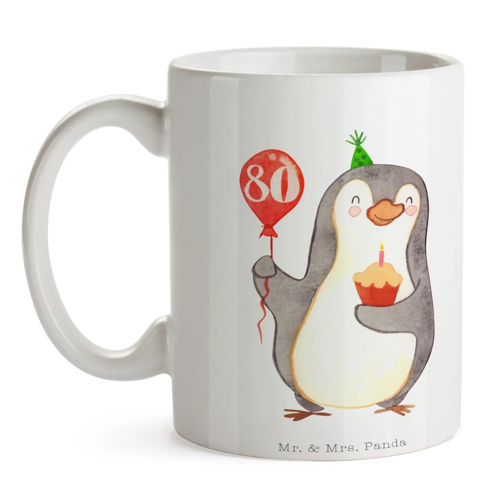 Tasse 80. Geburtstag Pinguin Luftballon Tasse, Kaffeetasse, Teetasse, Becher, Kaffeebecher, Teebecher, Keramiktasse, Porzellantasse, Büro Tasse, Geschenk Tasse, Tasse Sprüche, Tasse Motive, Kaffeetassen, Tasse bedrucken, Designer Tasse, Cappuccino Tassen, Schöne Teetassen, Geburtstag, Geburtstagsgeschenk, Geschenk, Pinguin, Geburtstage, Happy Birthday, Geburtstagsfeier