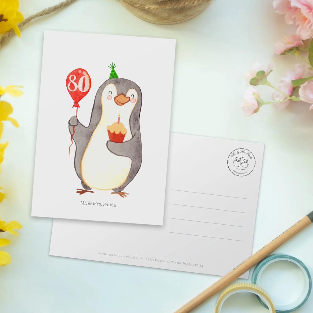 Postkarte 80. Geburtstag Pinguin Luftballon Postkarte, Karte, Geschenkkarte, Grußkarte, Einladung, Ansichtskarte, Geburtstagskarte, Einladungskarte, Dankeskarte, Ansichtskarten, Einladung Geburtstag, Einladungskarten Geburtstag, Geburtstag, Geburtstagsgeschenk, Geschenk, Pinguin, Geburtstage, Happy Birthday, Geburtstagsfeier