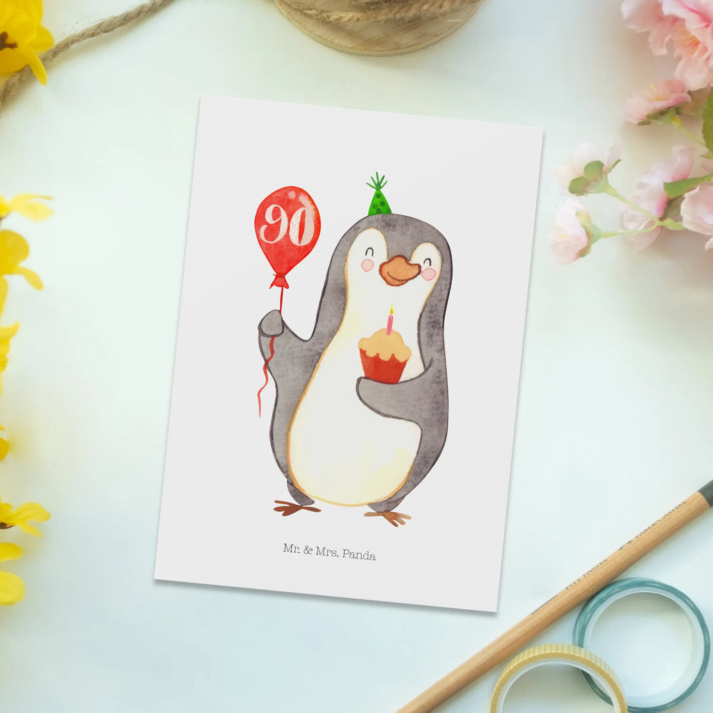 Postkarte 90. Geburtstag Pinguin Luftballon Postkarte, Karte, Geschenkkarte, Grußkarte, Einladung, Ansichtskarte, Geburtstagskarte, Einladungskarte, Dankeskarte, Ansichtskarten, Einladung Geburtstag, Einladungskarten Geburtstag, Geburtstag, Geburtstagsgeschenk, Geschenk, Pinguin, Geburtstage, Happy Birthday, Geburtstagsfeier