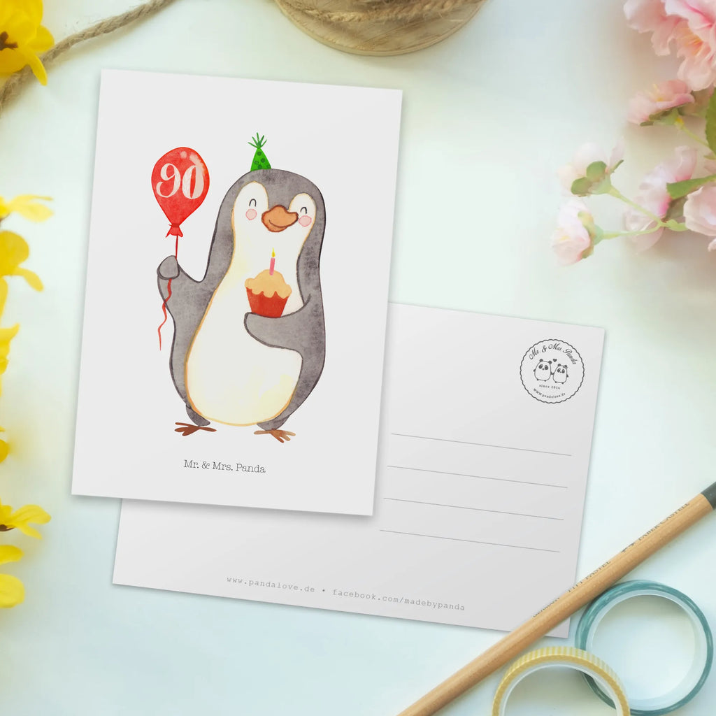 Postkarte 90. Geburtstag Pinguin Luftballon Postkarte, Karte, Geschenkkarte, Grußkarte, Einladung, Ansichtskarte, Geburtstagskarte, Einladungskarte, Dankeskarte, Ansichtskarten, Einladung Geburtstag, Einladungskarten Geburtstag, Geburtstag, Geburtstagsgeschenk, Geschenk, Pinguin, Geburtstage, Happy Birthday, Geburtstagsfeier