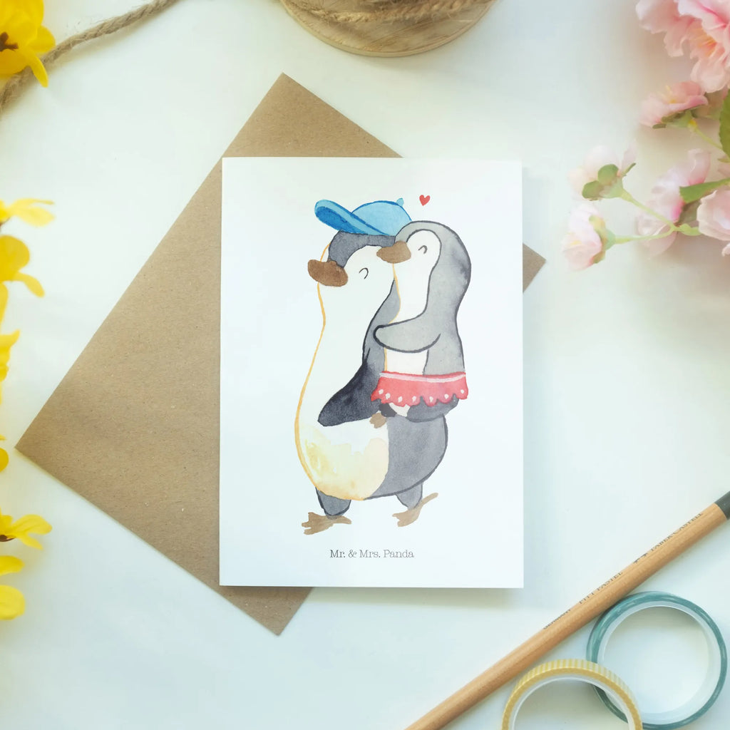 Grußkarte Pinguin Kleine Schwester Grußkarte, Klappkarte, Einladungskarte, Glückwunschkarte, Hochzeitskarte, Geburtstagskarte, Karte, Ansichtskarten, Familie, Vatertag, Muttertag, Bruder, Schwester, Mama, Papa, Oma, Opa