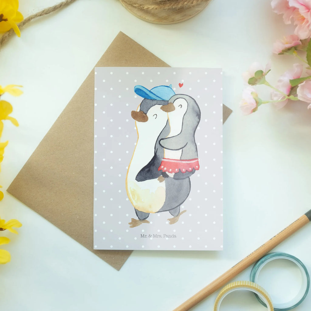 Grußkarte Pinguin Kleine Schwester Grußkarte, Klappkarte, Einladungskarte, Glückwunschkarte, Hochzeitskarte, Geburtstagskarte, Karte, Ansichtskarten, Familie, Vatertag, Muttertag, Bruder, Schwester, Mama, Papa, Oma, Opa